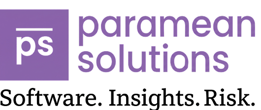 Paramean Solutions logo with 'ps' in a purple square and company name alongside tagline 'Software. Insights. Risk.'