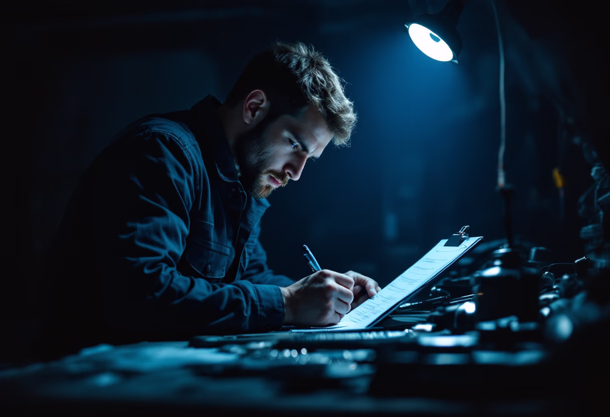 image of mechanic writing a report