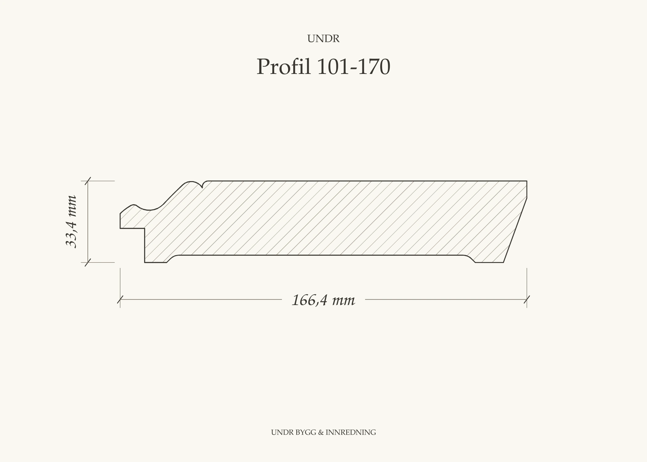 Profiltegning av sokkellist 166 × 33 mm, profil 101-170