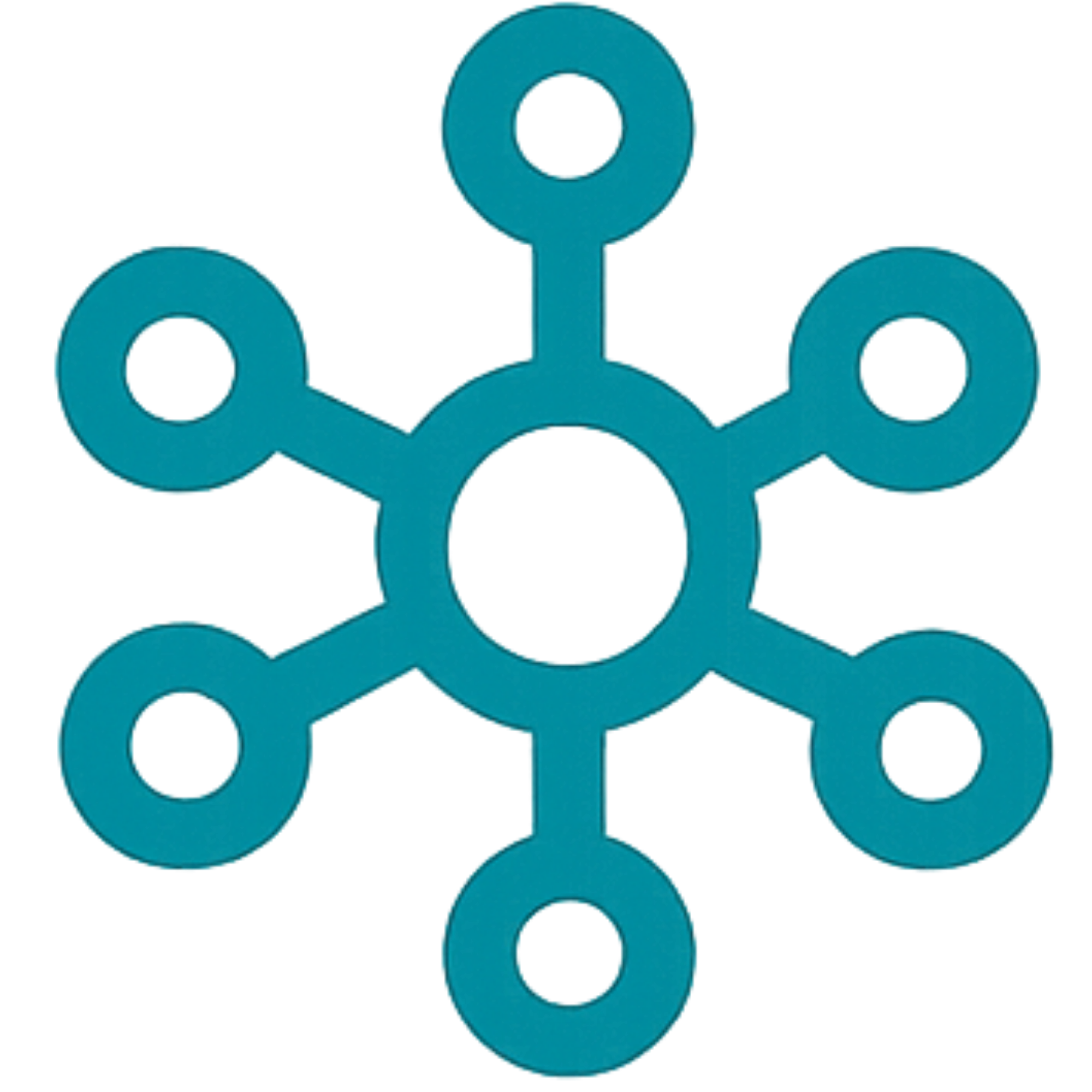 Network diagram with a central circle connected to six outer circles by lines.