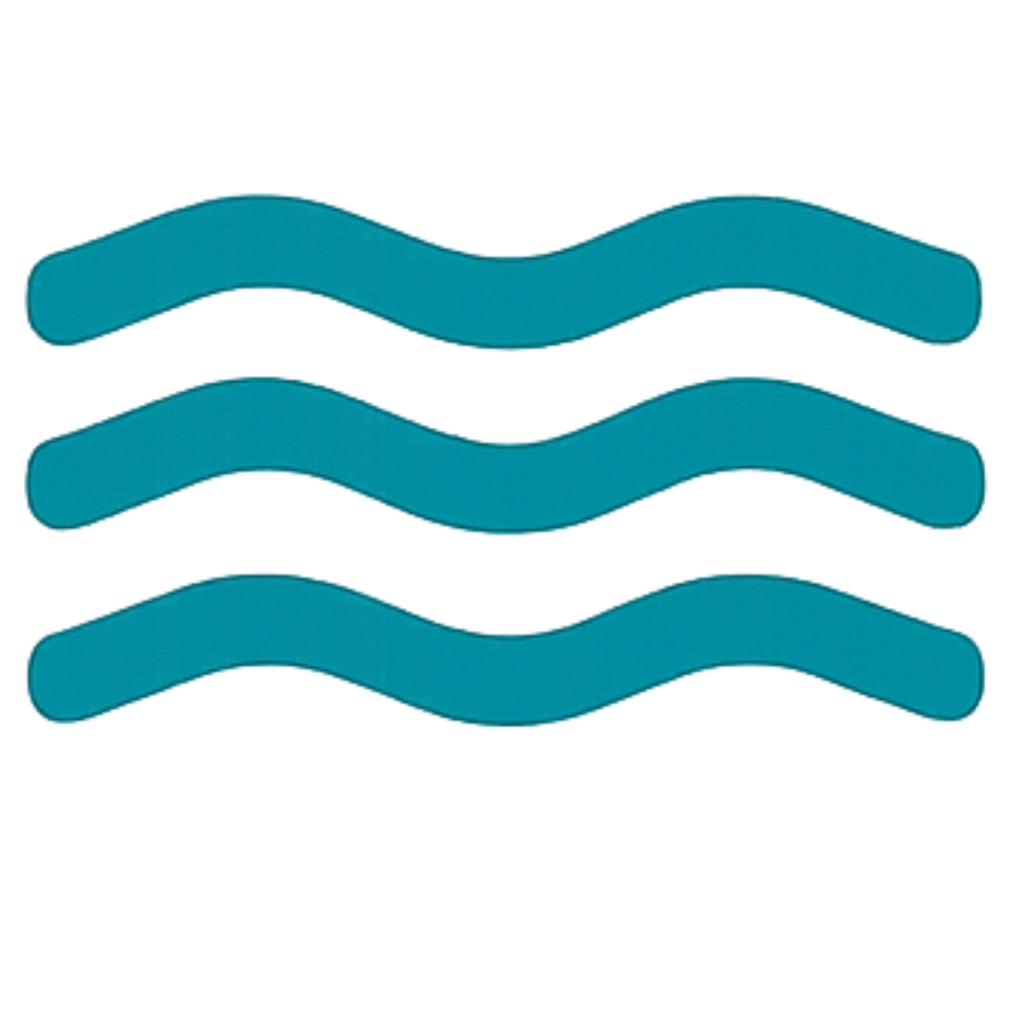 Three horizontal blue wavy lines stacked evenly on a transparent background.