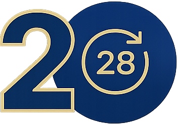 Number 2 next to a circle with an arrow around the number 28 inside it on a dark blue background.