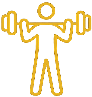 Outline of person lifting a barbell with weights on both ends.