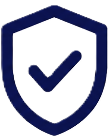 Blue shield icon with a check mark inside symbolizing security or protection.