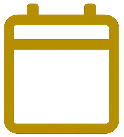 Simple gold calendar icon with two tabs at top and empty date area.