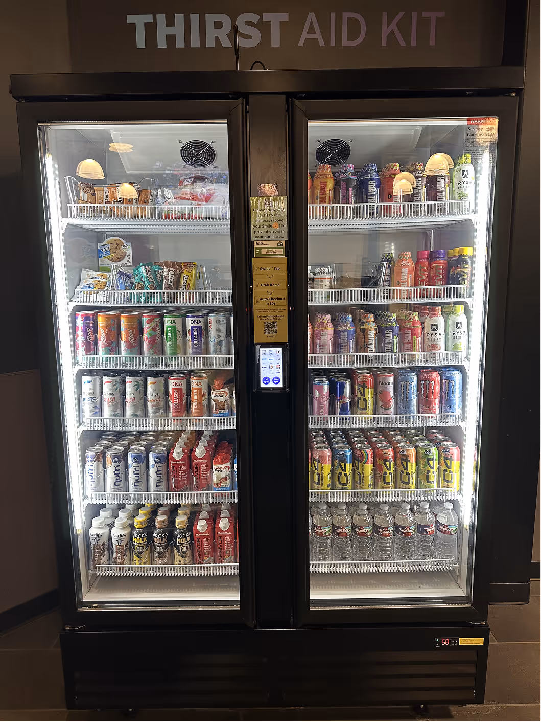 AI-powered smart cooler for healthy vending in San Antonio – close-up