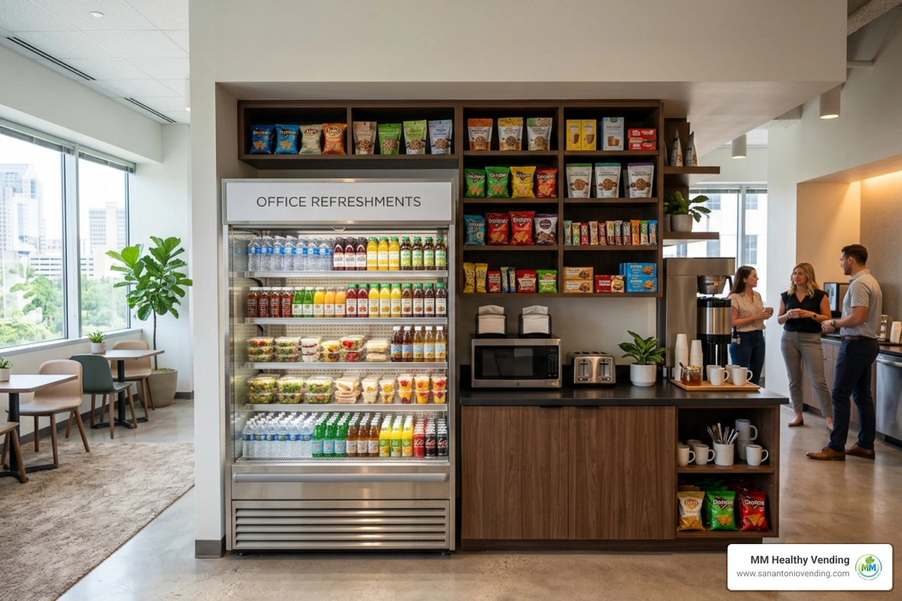 Fully stocked modern office pantry in San Antonio Fully stocked modern office pantry in San Antonio