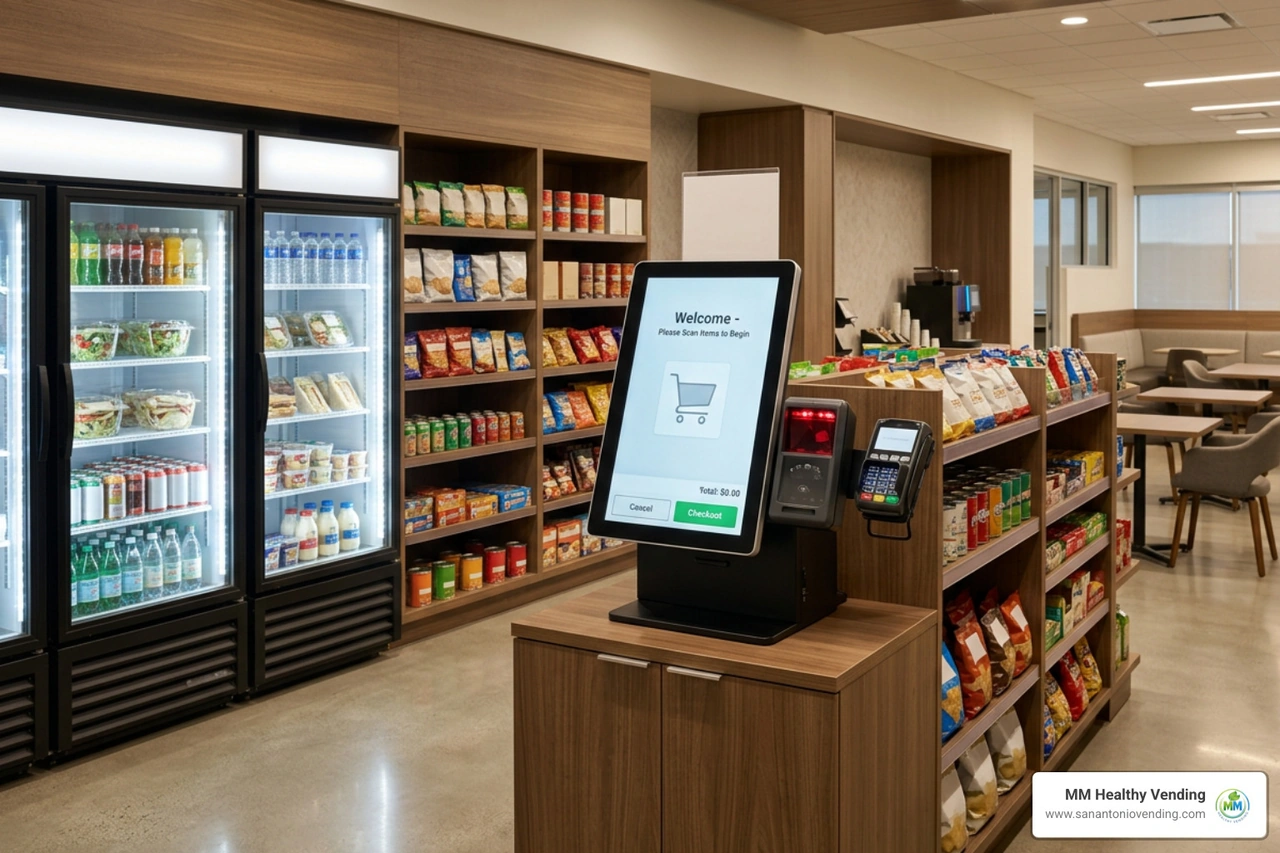 self-checkout kiosk in a closed commercial office location self-checkout kiosk in a closed commercial office location