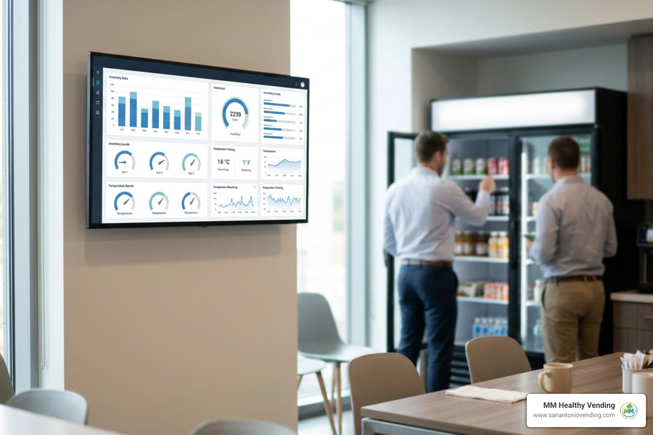 Cloud-connected telemetry dashboard monitoring machine inventory and temperature Cloud-connected telemetry dashboard monitoring machine inventory and temperature