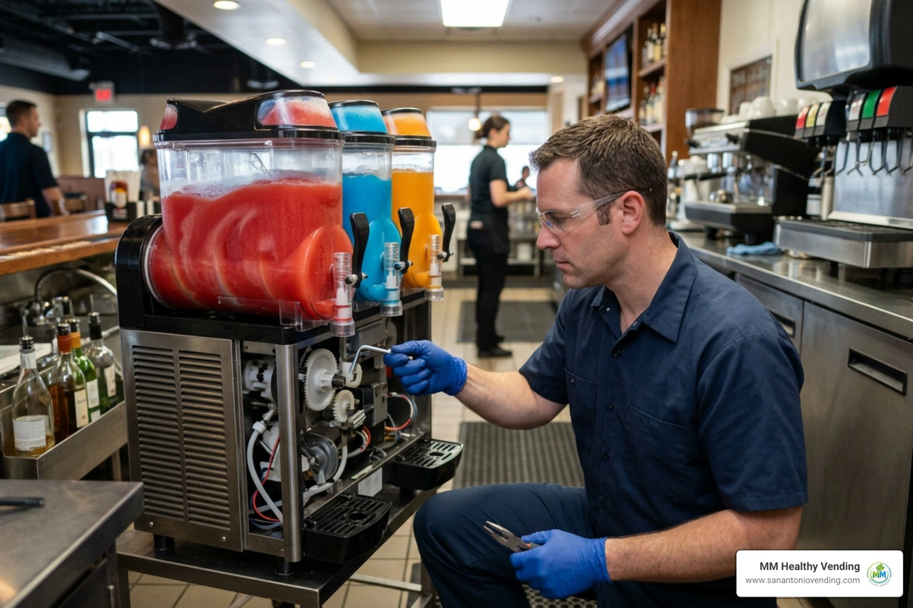 technician conducting maintenance on commercial drink dispenser technician conducting maintenance on commercial drink dispenser