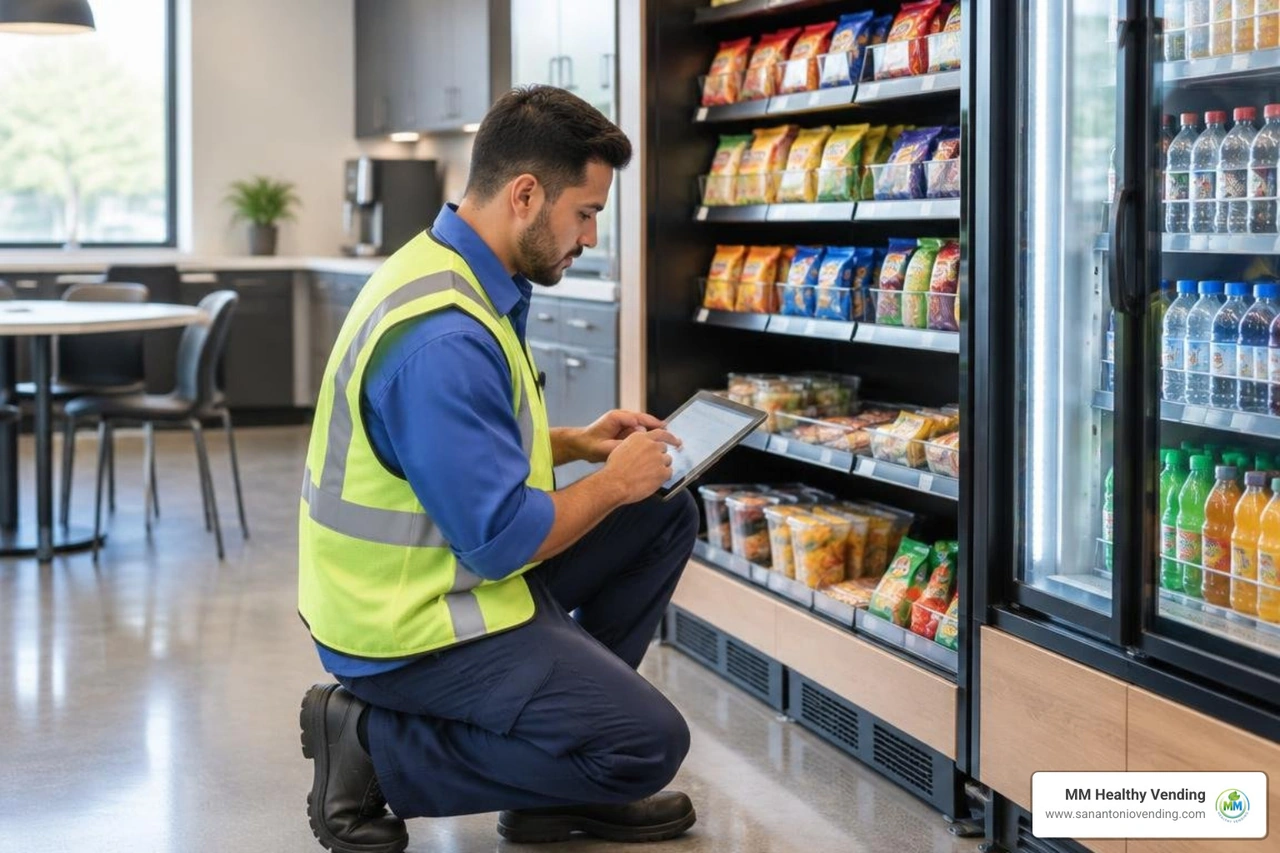 Technician servicing a breakroom micro market