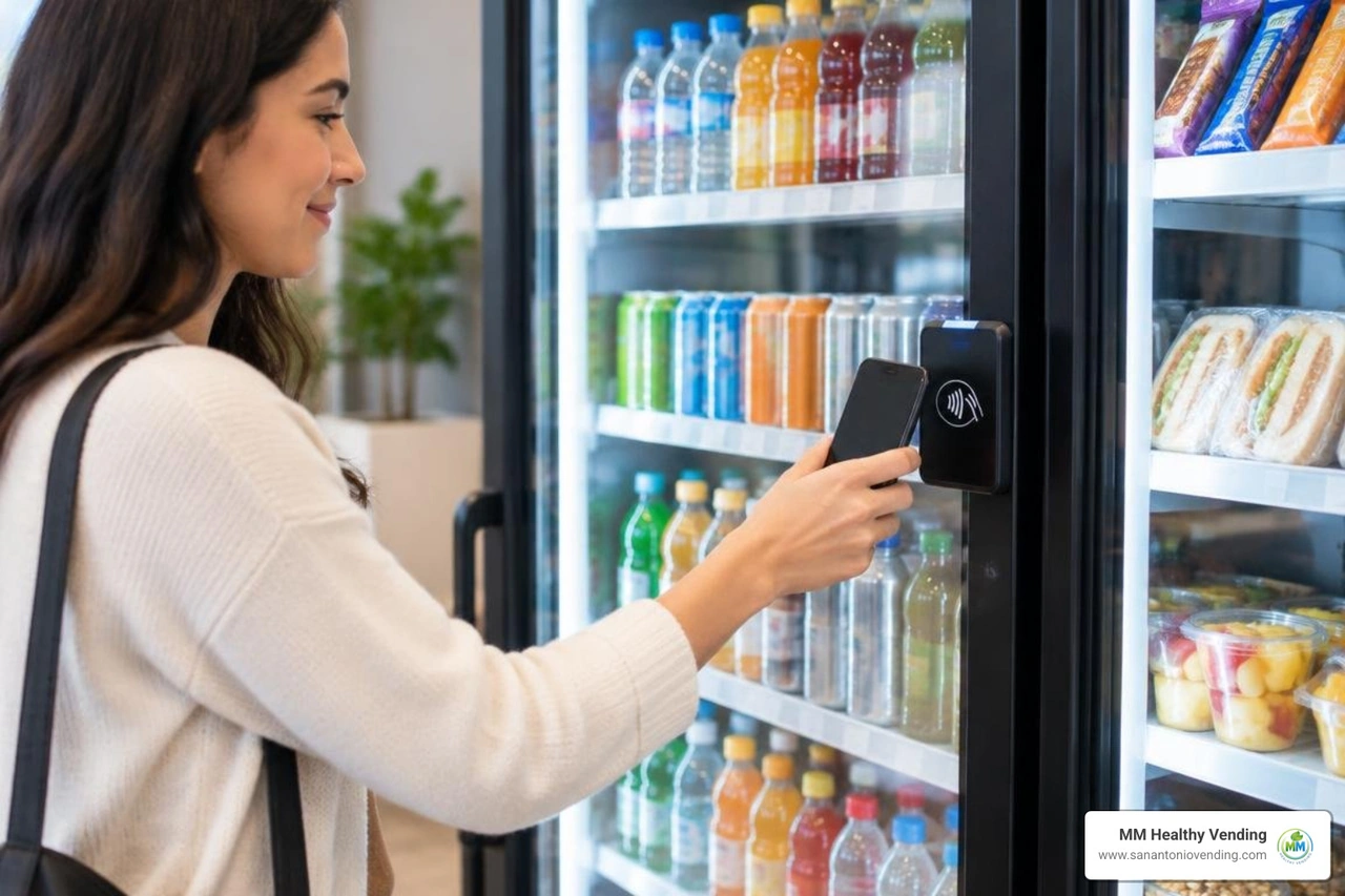 Contactless tap-to-pay terminal integrated on cooler glass door
