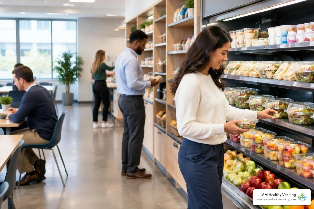 fresh food grab-and-go displays in corporate breakroom fresh food grab-and-go displays in corporate breakroom
