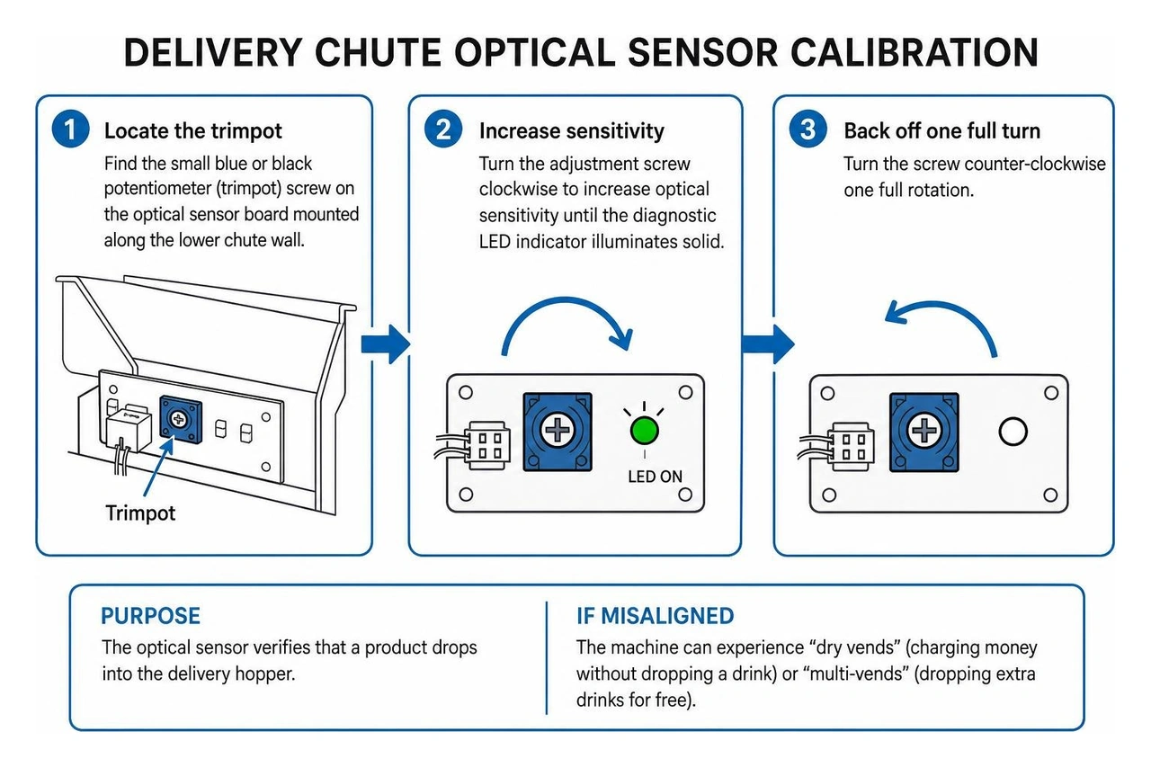 Delivery chute optical sensor calibration diagram Delivery chute optical sensor calibration diagram