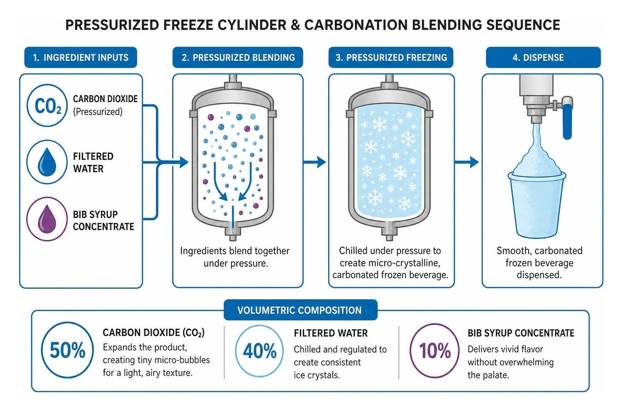 pressurized freeze cylinder and carbonation blending sequence pressurized freeze cylinder and carbonation blending sequence