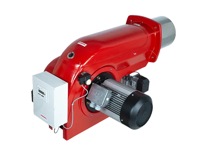 Rotes Industriegebläse mit silbernem Motor und weißem Steuerkasten an der Seite.