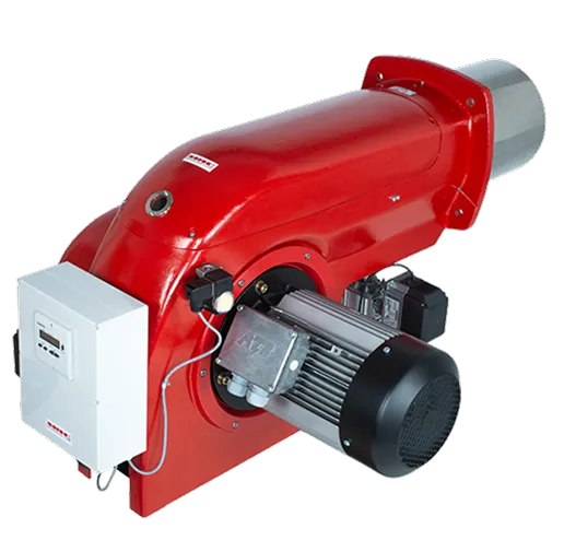 Rotes Industriemotor- oder Gebläsegerät mit grauem Elektromotor und weißem Steuerkasten.
