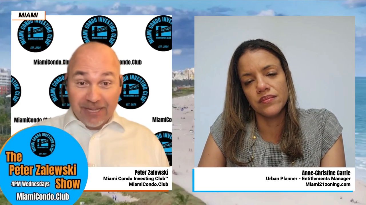 Split-screen view of Peter Zalewski and Anne-Christine Carrie with show branding.