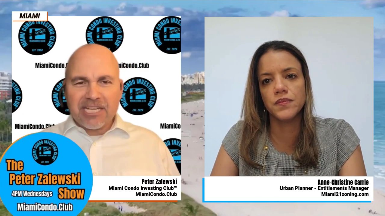 Split-screen view of Peter Zalewski and Anne-Christine Carrie with show branding.
