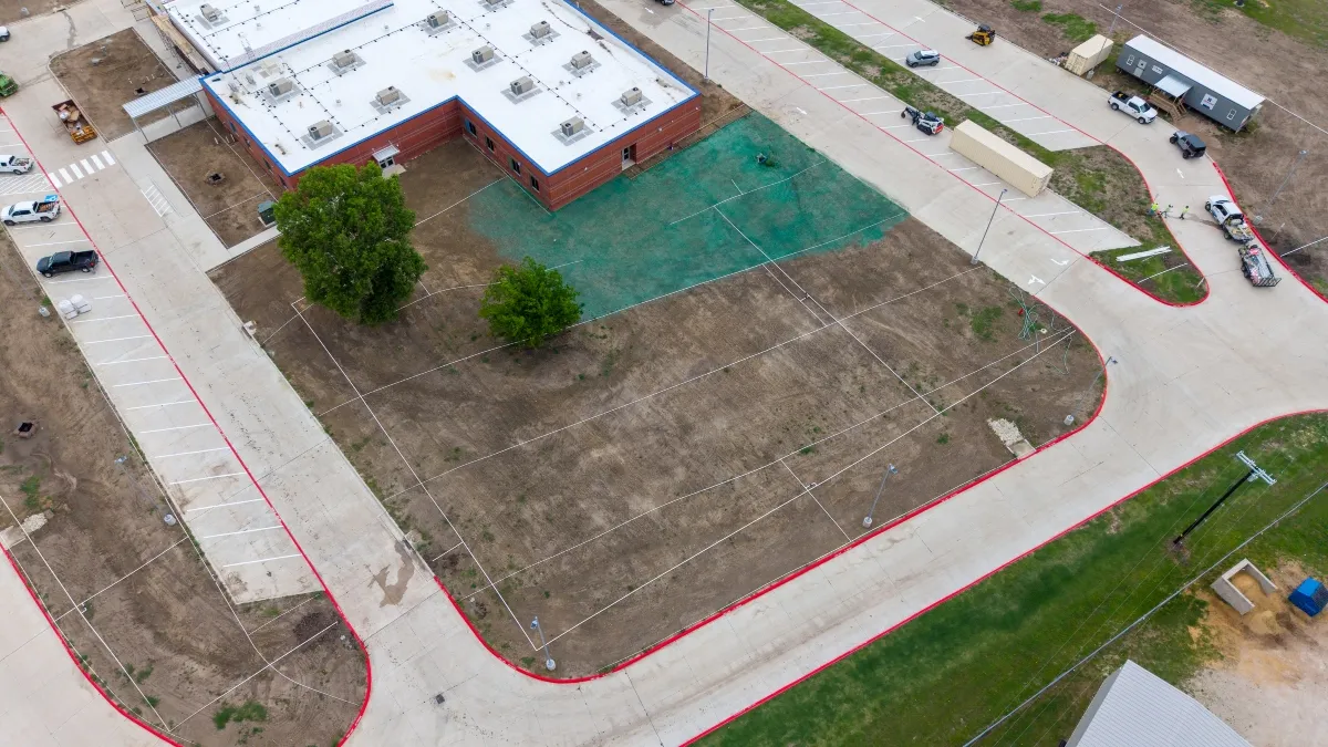 Aerial view of site prep before hydroseeding in North Texas