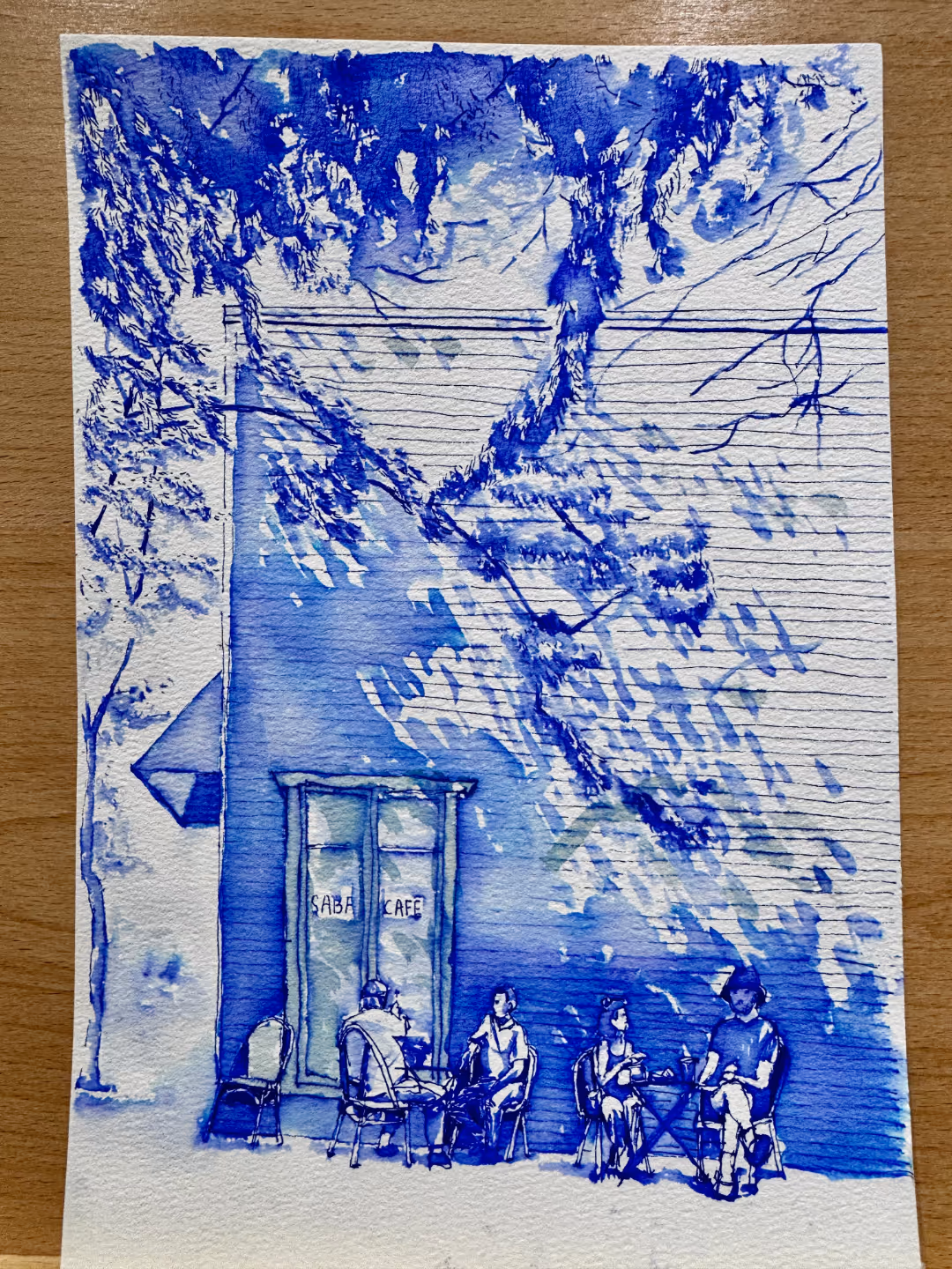 Ink-wash sketch of a Singapore shophouse
