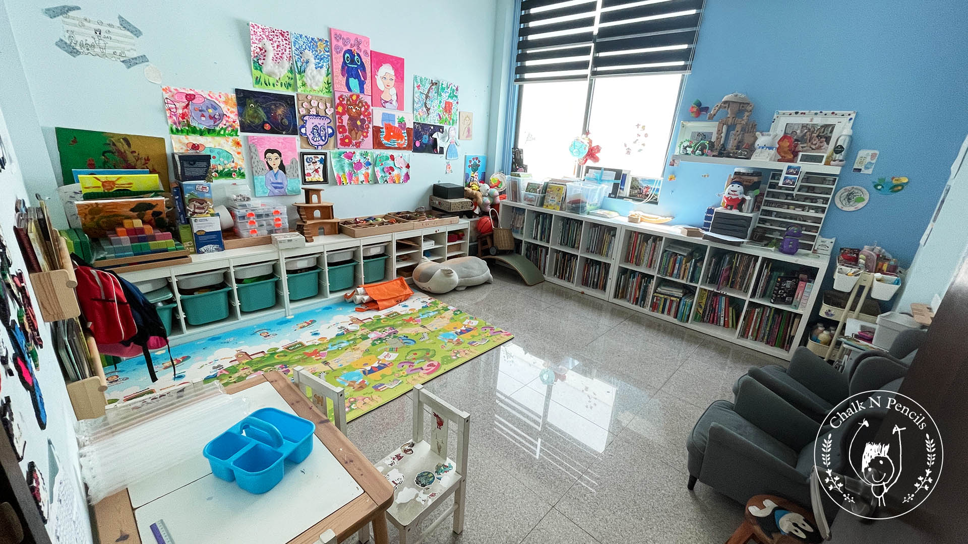 A children's art corner set up at home