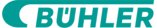 Logo značky Bühler vyvedené ve výrazně modré barvě.