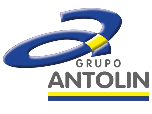 Logo skupiny Antolin s modrou a žlutou stylizovanou písmenem A.