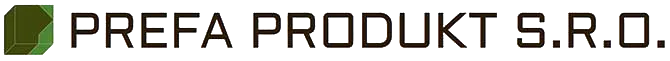 Logo společnosti PREFA PRODUKT S.R.O. se zeleným čtvercem a nápisem.