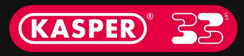 Červené logo KASPER s bílým číslem 33 a textem 'LEFT' na černém pozadí.