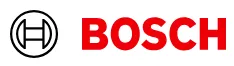Logo společnosti Bosch s červeným textem a kruhovým symbolem vlevo.