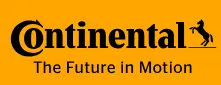 Continental brand logo with slogan The Future in Motion on orange background.