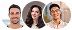 Four smiling people in a horizontal row with white background, individuality and diversity in a group.