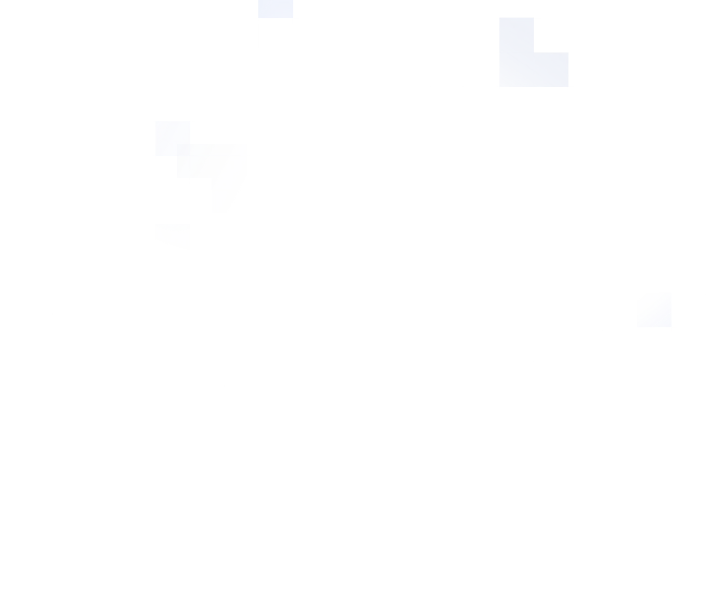 Black silhouette of a city skyline with a blue and white grid pattern overlay and several blue pixelated shapes scattered.