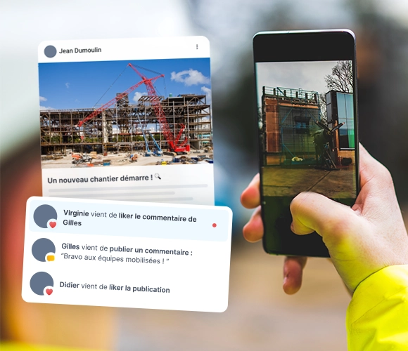 Collaborateurs de terrain qui contribuent sur Steeple : photos, sondages et messages vocaux