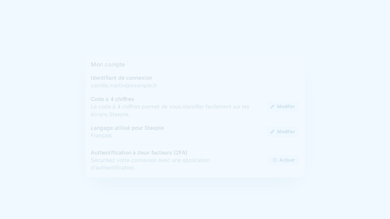 Activez la double authentification pour renforcer la sécurité des comptes Steeple