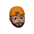 Cartoon man with orange hard hat, beard, and mustache facing left.