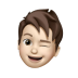 Emoji of a person with brown hair winking and smiling with a slight head tilt.