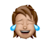 Face with tears of joy emoji with brown hair and closed eyes.