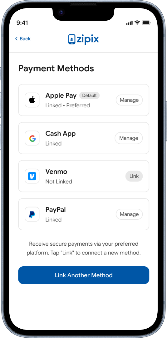 Stored payments screen