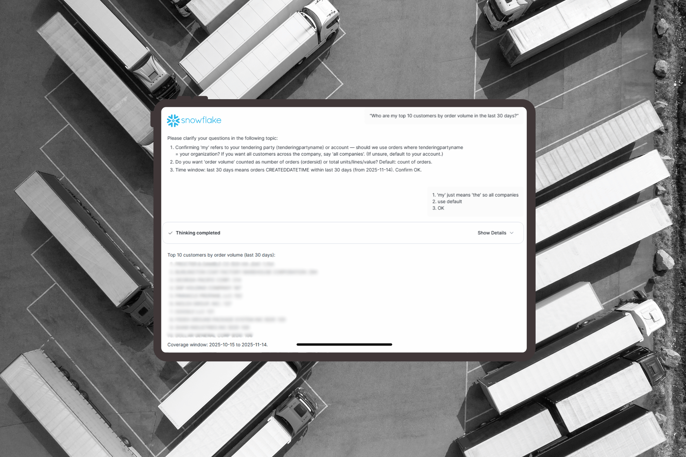 Delivering conversational analytics for shipment and order data