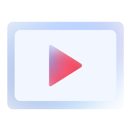 Blue rectangular video player icon with a red gradient play button in the center.