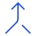 Blue arrow splitting into two arrows, one straight up and one diagonally right