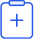 Blue clipboard icon with a plus sign in the center.