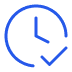 Blue clock with check mark symbol indicating time or schedule confirmation.