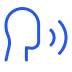 Blue icon of a human head with two sound waves indicating audio or sound.