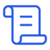 Blue icon of a rolled scroll with horizontal lines representing text.