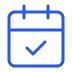 Blue calendar icon with a check mark inside.