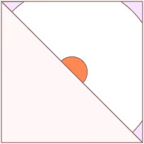Black and white diagonal design with a small orange semicircle near the diagonal center.