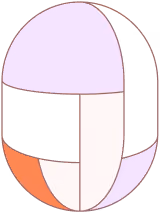 Abstract egg-shaped composition with pastel-colored irregular sections.